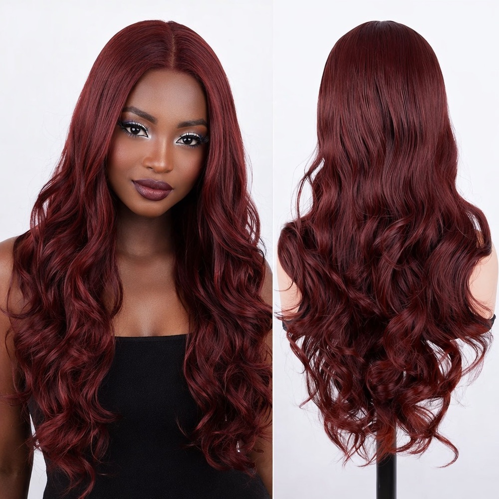 Burgundy Synthetic Lace Front Wig Body Wave Pre Plucked glue less 13x5x1 middle